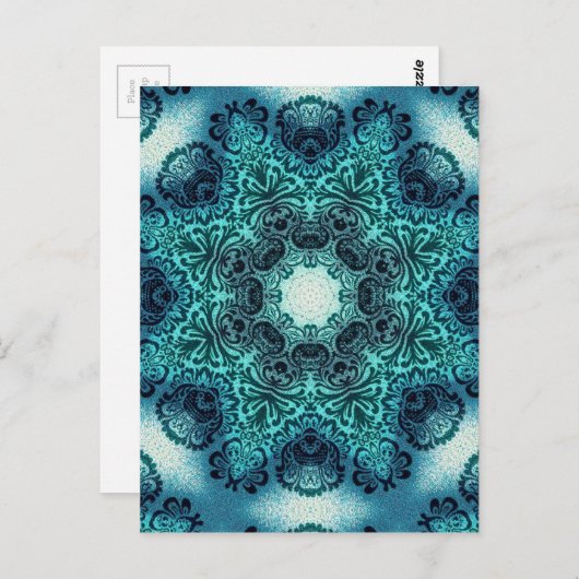ボホフローラペイズリーターコイズティール(緑がかった色)マンダラhenna ポストカード (正面/裏面)