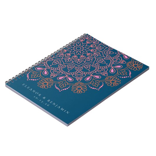 ボホフローラマンダラティール(緑がかった色)ブルーエレガントな結婚式 ノートブック (左側)