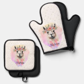 ボホフローララマワイルドフラワーズモノグラムかわいらし 鍋つかみ&鍋敷きセット (正面/裏面)