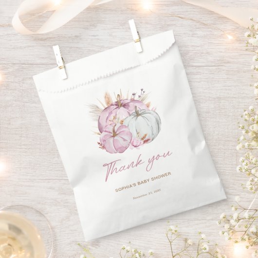 ボホフローラリトルピンクカボチャ赤ちゃんシャワー フェイバーバッグ (クリップ留めされた状態)