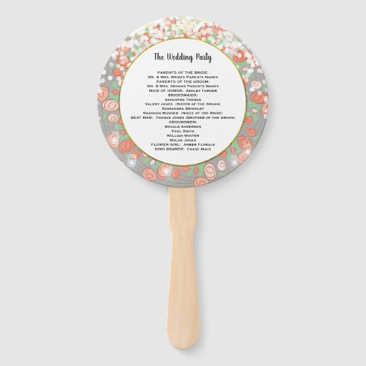 ボホフローラリースコーラルグレイ金ゴールド結婚式 プログラム ハンドファン (裏面)