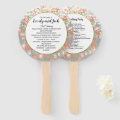 ボホフローラリースコーラルグレイ金ゴールド結婚式 プログラム ハンドファン (正面&裏面)