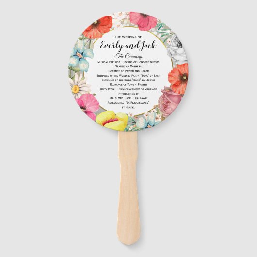 ボホフローラリースピンク金ゴールド結婚式 プログラム ハンドファン (正面)