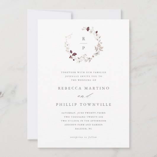 ボホフローラリースワイルドフラー結婚ズ 招待状 (正面)