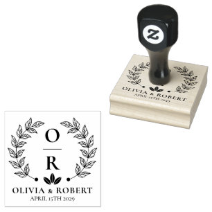 ボホフローラリース植物性結婚モノグラムのロゴ ラバースタンプ