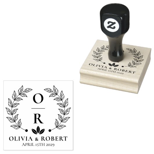 ボホフローラリース植物性結婚モノグラムのロゴ ラバースタンプ (押印)