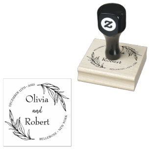 ボホフローラリース植物性結婚モノグラムのロゴ ラバースタンプ