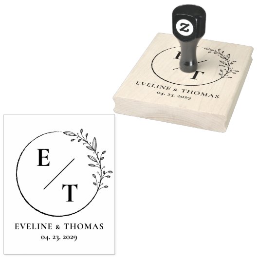 ボホフローラリース植物性結婚モノグラムのロゴ ラバースタンプ (押印)