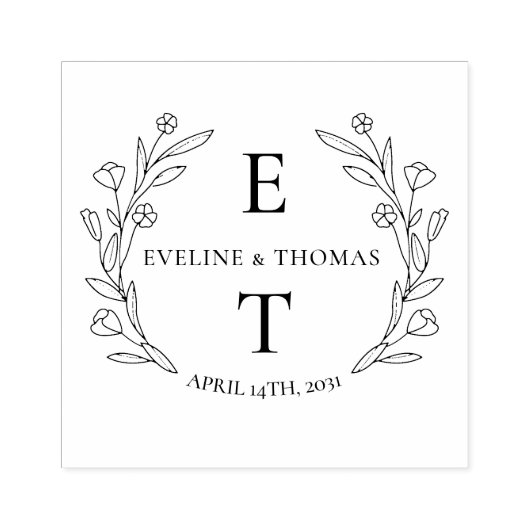 ボホフローラリース結婚のモノグラムのロゴ ラバースタンプ (インプリント)