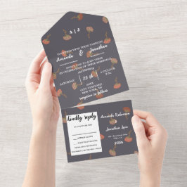 ボホフローラルパターンデザインモノグラム結婚ズ オールインワン招待状