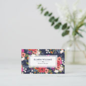 ボホフローラルパターン – ネイビーブルー&コーラル 名刺 (スタンド正面)