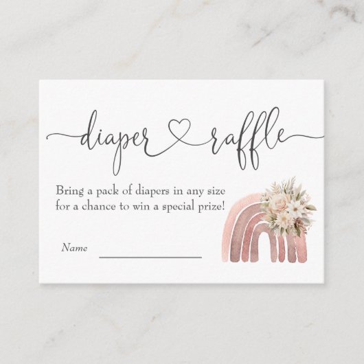 ボホフローラレインボーガールベビーシャワーオムツラッフル エンクロージャーカード (正面)