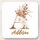 ボホフローラレターAモノグラム結婚式の引き出物 コースター (正面)