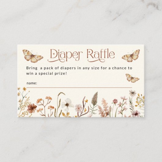 ボホフローラワイルドフラワーおむつラッフルベビーシャワー エンクロージャーカード (正面)