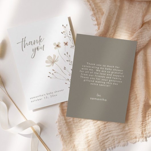 ボホフローラワイルドフラワーベビーシャワーサンキューカード 招待状