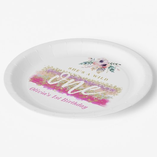 ボホフローラワイルドワンガールの最初の誕生日パーティー ペーパープレート (アングル)