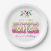 ボホフローラワイルドワンガールの最初の誕生日パーティー ペーパープレート (正面)
