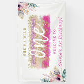 ボホフローラワイルドワンガールの最初の誕生日パーティー 横断幕 (縦)