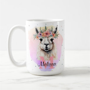 ボホフローラ山花ラマかわいらしピンク動物 コーヒーマグカップ