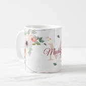 ボホフローラ幾何学的バラカスタムモノグラム名 コーヒーマグカップ (正面左)