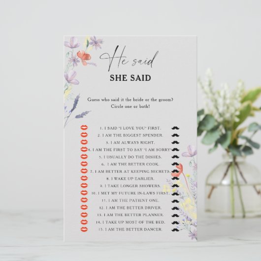 ボホフローラ彼は彼女はブライダルシャワーゲームを言った (スタンド正面)