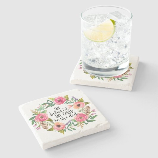 ボホフローラ彼女信じは引用文できた ストーンコースター (横)