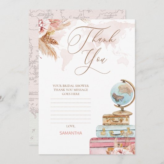 ボホフローラ旅行ブライダルシャワーサンキューカード 招待状 (正面/裏面)