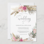 ボホフローラ水彩赤面ピンクローズ 招待状 (正面)