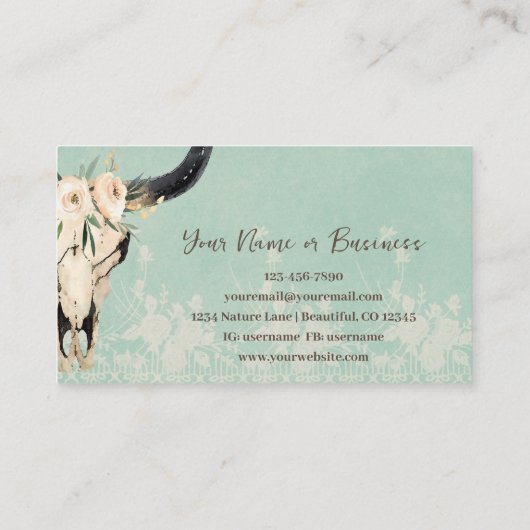 ボホフローラ牛スカルオンターコイズ 名刺 (裏面)
