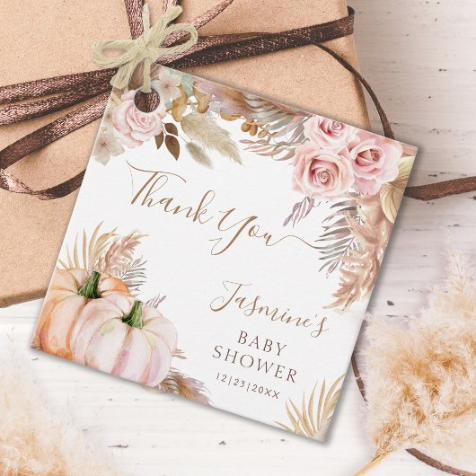 ボホフローラ秋カボチャ赤ちゃんシャワーメッセージカード フェイバータグ