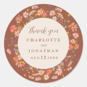 ボホフローラ秋焼きオレンジ結婚のサンキュー ラウンドシール (正面)