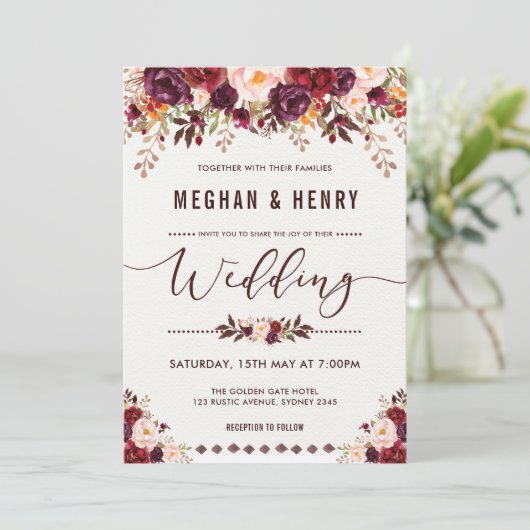 ボホフローラ素朴結婚式招待状シャビーシック 招待状 (スタンド正面)