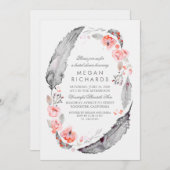 ボホフローラ羽ヴィンテージブライダルシャワー 招待状 (正面/裏面)