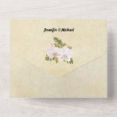 ボホフローラ蘭の緑のフレーム素朴 オールインワン招待状 (裏面)