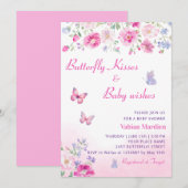 ボホフローラ蝶キス女の子ベビーシャワー 招待状 (正面/裏面)