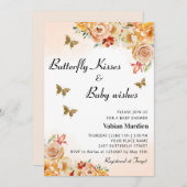 ボホフローラ蝶キス女の子ベビーシャワー 招待状 (正面/裏面)