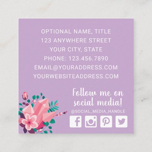 ボホフローラ衣料掛けクローゼットファッションブティック スクエア名刺 (裏面)