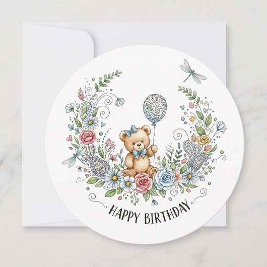 ボホフローラ誕生日クマ カード (正面)