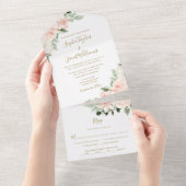 ボホフローラ赤面ピンクとセージ結婚グリーン オールインワン招待状 (貼ってはがせる)