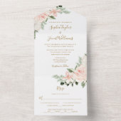 ボホフローラ赤面ピンクとセージ結婚グリーン オールインワン招待状 (内側)