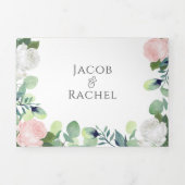 ボホフローラ赤面ピンクローズグリーナリー結婚ズ 三つ折り招待状 (カバー)