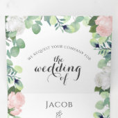 ボホフローラ赤面ピンクローズグリーナリー結婚ズ 三つ折り招待状 (内部最初)