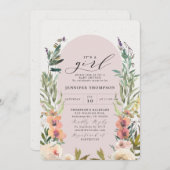 ボホフローラ赤面女の子ベビーシャワー 招待状 (正面/裏面)