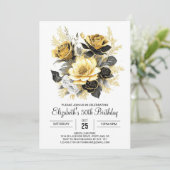 ボホフローラ金ゴールドとブラック50誕生日 招待状 (スタンド正面)