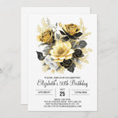 ボホフローラ金ゴールドとブラック50誕生日 招待状 (正面/裏面)