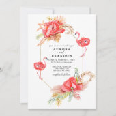 ボホフローラ金ゴールドフレームフラミンゴ結婚式招待状 招待状 (正面)