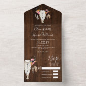ボホフローラ〔雄ジカの〕枝角スカルダークウッド結婚ズ オールインワン招待状 (内側)