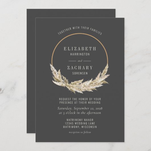 ボホフープパンパスグラスダーク結婚式招待状 招待状 (正面/裏面)