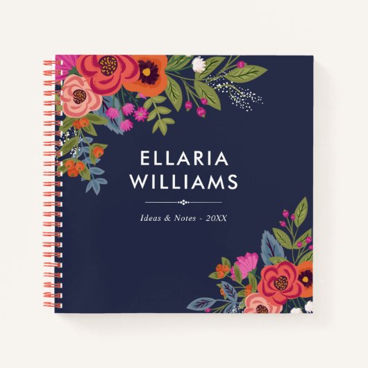 ボホブケツネービーブルー&コーラル – 名前 ノートブック (正面)