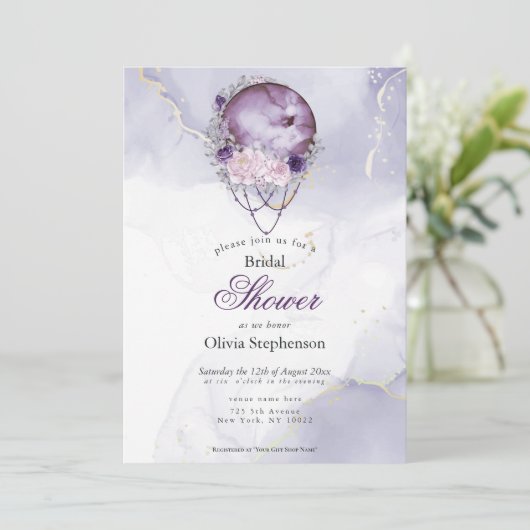 ボホブライダルシャワーアメジストマルーンフルムーン 招待状 (スタンド正面)